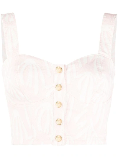 Shop Temperley London Fontana Cropped Denim Bustier Top In Pink