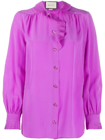 Shop Gucci Ruffle Front Shirt In Purple