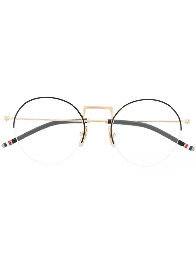 Shop Thom Browne Half-rim Round-frame Glasses In Gold