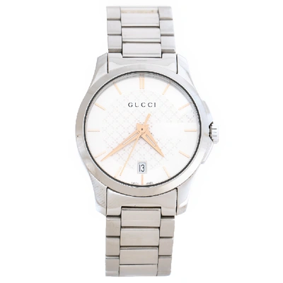 Pre-owned Gucci Silver White Stainless Steel G-timeless 126.5 Women's Wristwatch 27 Mm