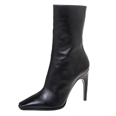 Pre-owned Versace Black Leather Mid Calf Boots Size 40
