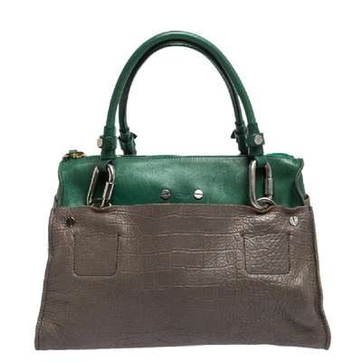 Pre-owned Chloé Grey/green Croc Embossed Leather Buckle Handle Satchel