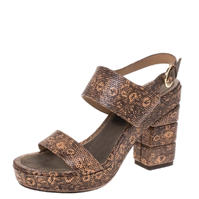Pre-owned Ferragamo Black/peach Snakeskin Embossed Leather Madrina Platform Sandals Size 39