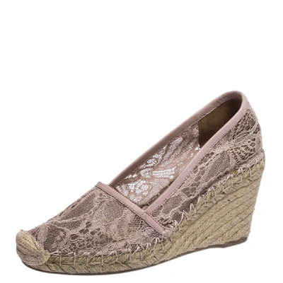 Pre-owned Valentino Garavani Light Pink Floral Lace Espadrille Wedge Pumps Size 36