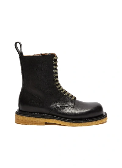 Shop Bottega Veneta Lace Up Leather Combat Boots In Black