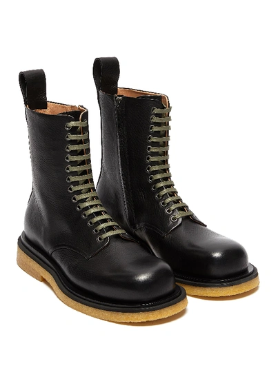 Shop Bottega Veneta Lace Up Leather Combat Boots In Black
