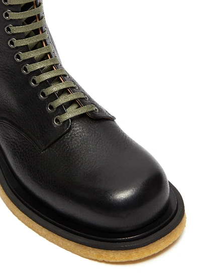 Shop Bottega Veneta Lace Up Leather Combat Boots In Black