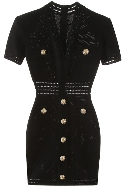 Shop Balmain Mini Knit Dress With Buttons In Black