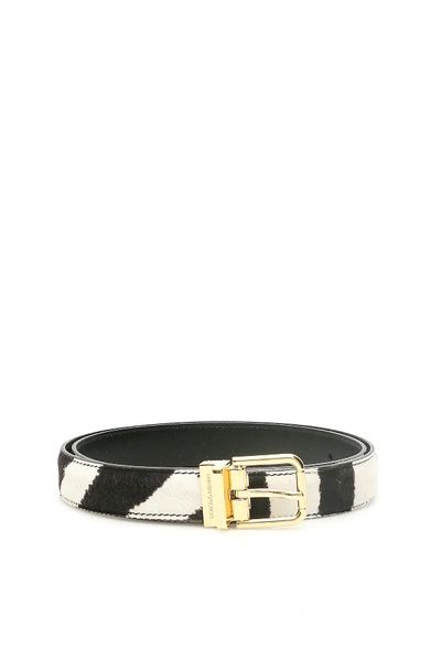 Shop Dolce & Gabbana Zebra Print Pony Belt In White,black