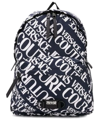 Shop Versace Jeans Couture Logo Print Backpack In Blue