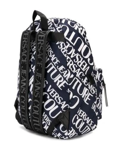 Shop Versace Jeans Couture Logo Print Backpack In Blue