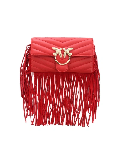 Shop Pinko Love Wallet Fringes Bag In Red