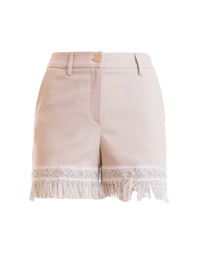 Shop Blumarine Lace Bottom Cotton Shorts In Light Beige