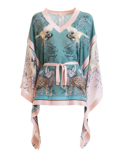 Shop Roberto Cavalli Hybrid Animals Print Kaftan In Light Blue