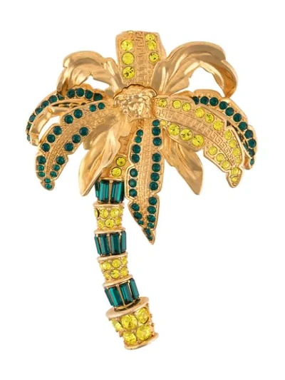 Shop Versace Palm Tree Brooch In Gold