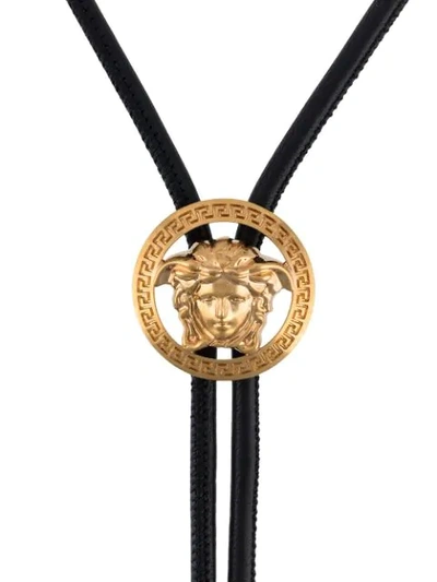 Shop Versace Medusa Head Necklace In Black