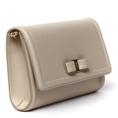 Shop Ferragamo Mini Vara Leather Shoulder Bag In Beige/khaki