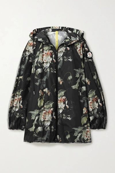 Shop Moncler Genius 4 Simone Rocha Hooded Tulle And Floral-print Shell Jacket In Black