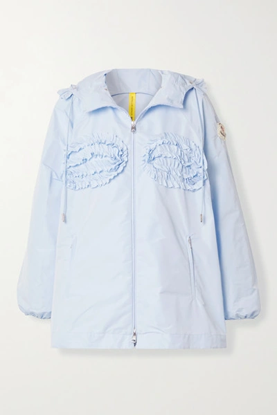 Shop Moncler Genius + 4 Simone Rocha Nervillia Hooded Ruffled Shell Jacket In Light Blue