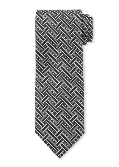 Shop Brioni Basket-pattern Silk Tie In Green
