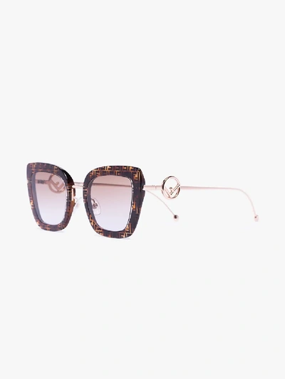 Shop Fendi Brown Havana Ff Sunglasses