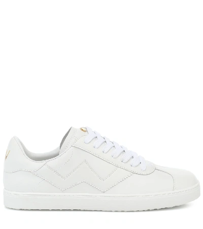 Shop Stuart Weitzman Daryl Leather Sneakers In White