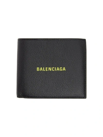Shop Balenciaga Black And Neon Green Logo Wallet