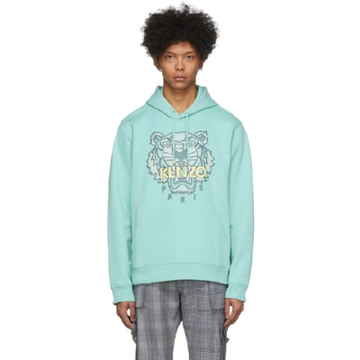 Shop Kenzo Blue Scuba Tiger Hoodie In 60 Aqua