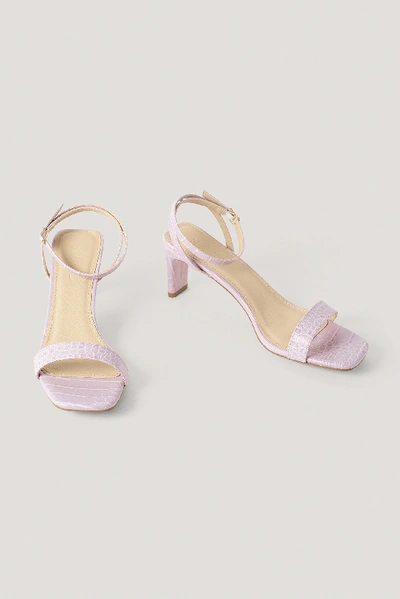 Shop Na-kd Croc Basic Block Heel Sandals - Purple In Lilac