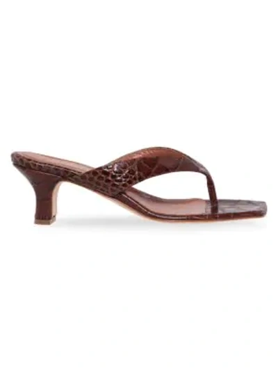 Shop Paris Texas Croc-embossed Leather Thong Sandals In Brown