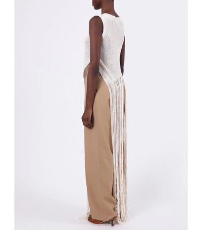 Shop Jil Sander Ivory Long Fringe Tank Top In White