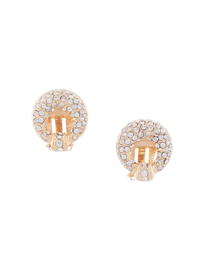 Pre-owned Saint Laurent Rhinestone-embellished Earrings In Gold