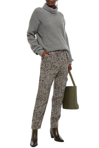 Shop Iro Pride Pleated Leopard-print Linen-blend Tapered Pants In Gray