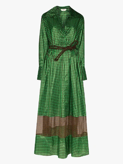Shop Fendi Womens Green Gingham Silk Taffeta Maxi Dress