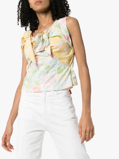 Shop Rave Review Yellow Nora Knotted Contrast Print Top