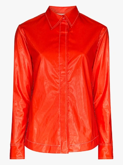 Shop Markoo Faux Leather Shirt In Red