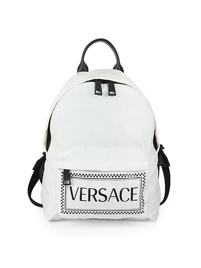 Shop Versace Two-tone Logo Backpack In White Black