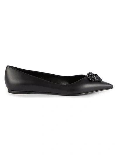 Shop Versace Leather Point-toe Flats In Black