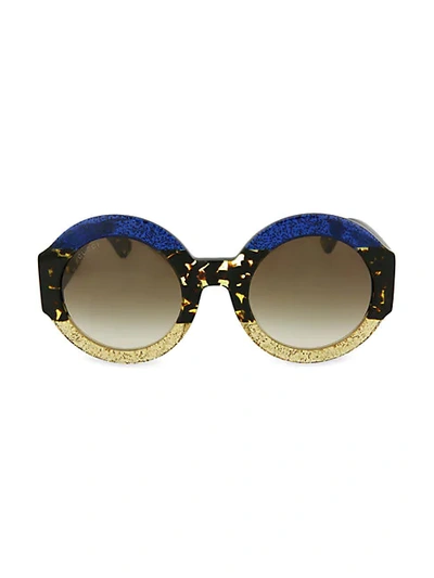 Shop Gucci 51mm Tricolor Round Sunglasses In Shiny Glitter Black