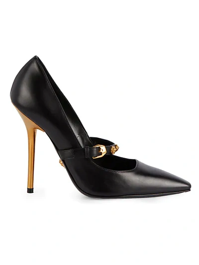 Shop Versace Mary Jane Leather Stiletto Pumps In Black