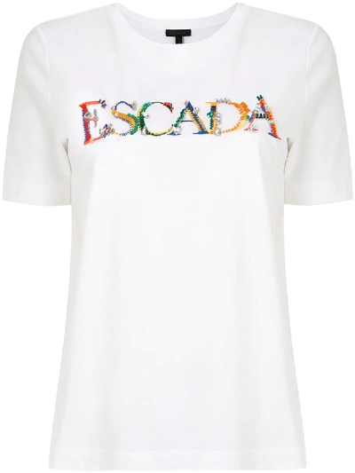 Escada Logo Embroidered T-shirt In White | ModeSens