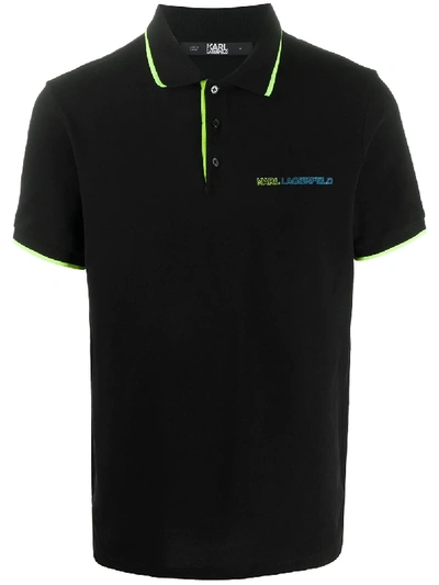 Shop Karl Lagerfeld Neon Lined Polo Shirt In Black