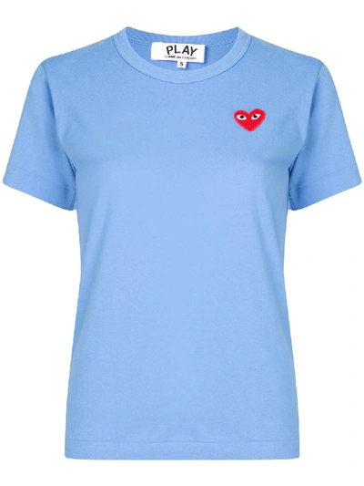 Shop Comme Des Garçons Play Embroidered Heart Patch Slim Fit T-shirt In Blue