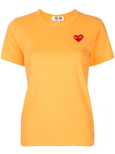 Shop Comme Des Garçons Play Embroidered Heart Patch Slim Fit T-shirt In Orange