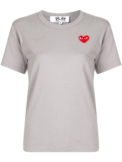 Shop Comme Des Garçons Play Heart Embroidered Slim Fit T-shirt In Grey