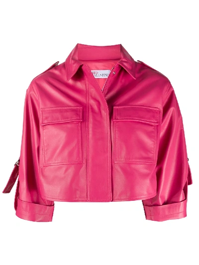 Shop Red Valentino Cropped Leather Jacket In Pink