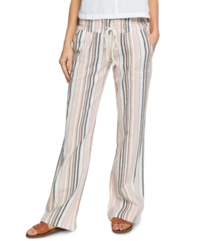 Shop Roxy Juniors' Oceanside Striped Pull-on Pants In Snow White Beachside Stripe
