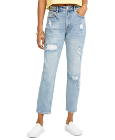 Shop Almost Famous Denim Juniors' Ripped Ankle Mom Jeans In Medium Was