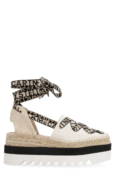 Stella Mccartney Gaia Ankle-wrap Canvas Wedge Espadrilles In Ecru