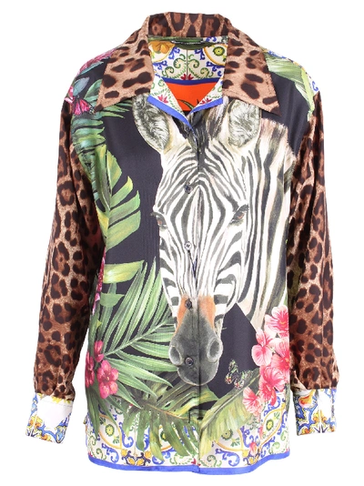 Shop Dolce & Gabbana Oversize Silk Shirt In Multicolor
